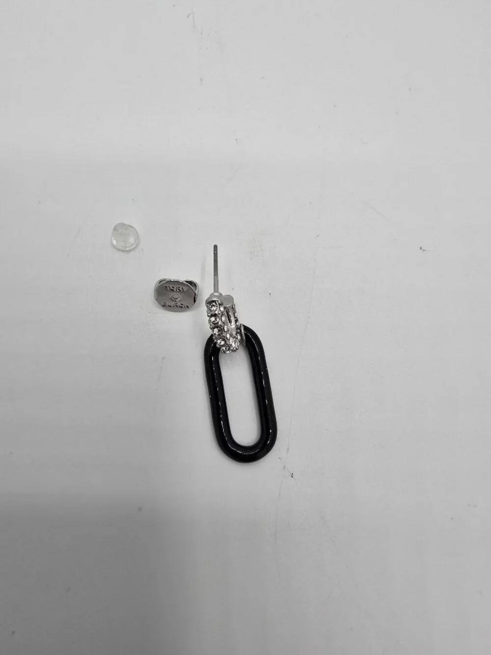Tory Burch Roxanne Black Chain Shaped Link Stud Earrings w/Pave Crystal Hoops